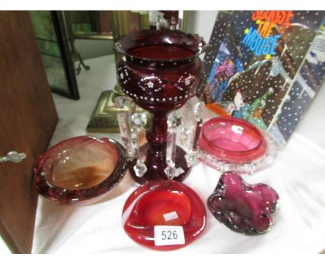 A mixed lot of red glass including ruby glass lustre.