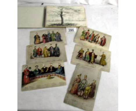 A sketch book of drawings and watercolours together with 6 unusual postcards.