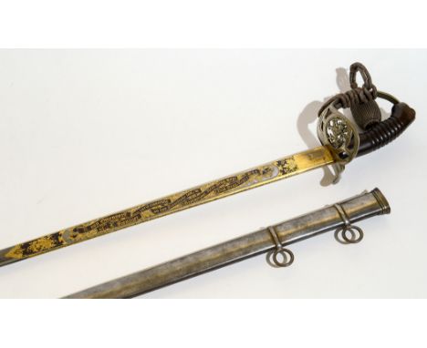 A BLUE & GILT GERMAN PRESENTATION CAVALRY SWORD. A high quality Imperial German period sword with makers mark for W K C. 35.3