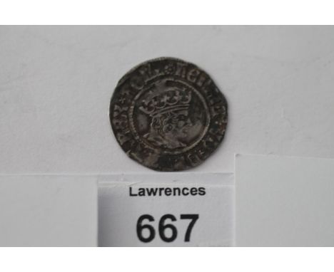 A HALF GROAT. A Henry V111 half groat with Henry V11 portrait, Civitas London reverse. Mintmark a roose,1.4 grams