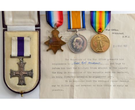 A HERTS YEO-4th TANK CORPS MC GROUP OF FOUR MEDALS. A cased GV Military Cross, unnamed as issued. A 1914/15 Star named to 166