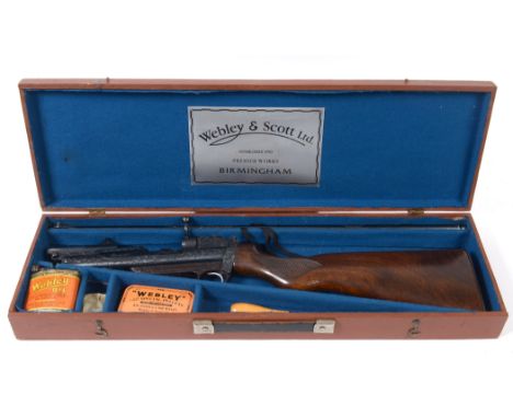 AN ENGRAVED WEBLEY MARK 11 SERVICE RIFLE .22. A wooden cased Webley Mark 11 Service Air Rifle, with both barrel and rifle num