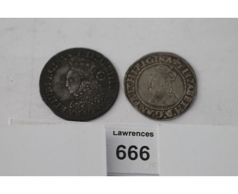 TWO ELIZABETH 1 HAMMERED PIECES. The first dated 1562 with rose behind a left facing bust. The second an undated Groat with c