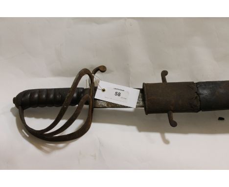 A 1796 VARIANT SWORD. A Sword and partial scabbard based on the 1796 Light Cavalry pattern. Three bar hilt with carved wooden