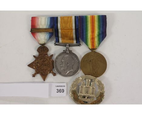 A 1st NORTHAMPTONSHIRE REGT 1914 STAR/BAR TRIO. A 1914 Star with bar, British War & Victory Medals named to 8314 Pte S Harris