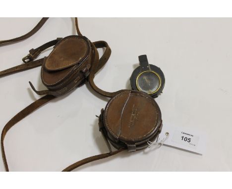CASED GT WAR COMPASSES. A brown leather cased Stanley of London 1919 dated sighting compass. A Cruchon and Emons of London ma