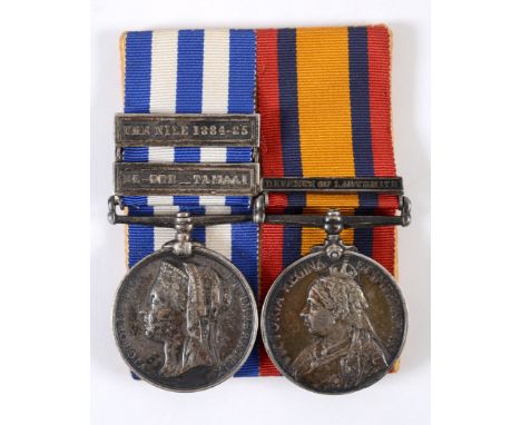 A 19th HUSSARS OFFICERS EGYPT & QSA DEFENCE OF LADYSMITH PAIR. A two bar Egypt 1884 Medal with bars El-Teb-Tamaai and The Nil