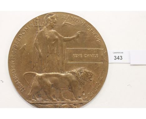 A 3rd BIRMINGHAM BATTALION R WARKS REGT DEATH PLAQUE. A 3rd Birmingham Battalion 16th Warwickshire Regt Death Plaque, to a Br