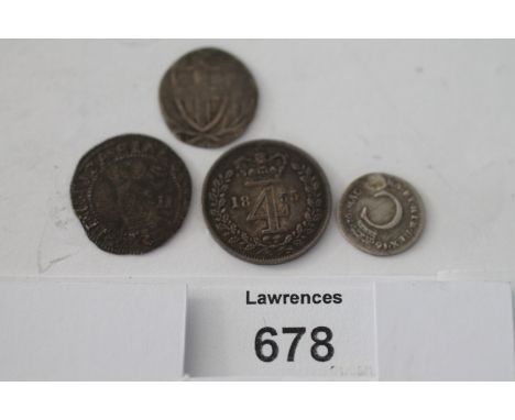 A JAMES 1 HALFGROAT etc. A lis mintmark James 1 halfgroat with 11 behind first bust head. A Commonwealth halfgroat, a Charles