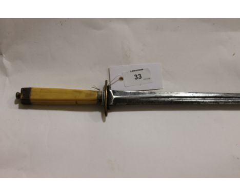 A GEORGIAN NAVAL DIRK. Gilt decorated pommel and guard with a straight 13.1/2" double edged stiletto style blade, lacking a s