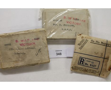 THREE GT WAR PAIRS. British War & Victory Medals named to 1. C-12257 Pte E Phillips KRRC (Ernest). 2. 22951 Pte A C J Lingard