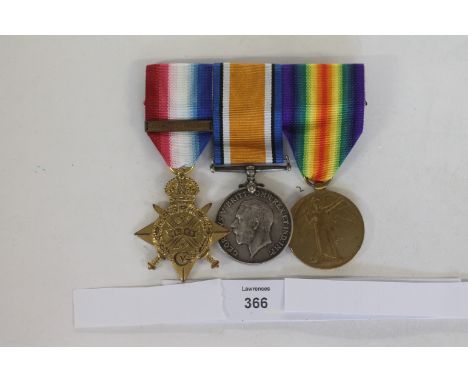 A 4th ROYAL FUSILIERS 1914 STAR/BAR TRIO.  A 1914 Star with bar also British War & VIctory Medals named to 11695 Pte A S Rowl