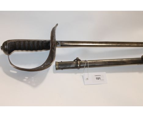 A VICTORIAN OFFICERS SWORD. A levee or light pattern Victorian officers sword, with single-edged 32.1/2" blade, marked Goddal