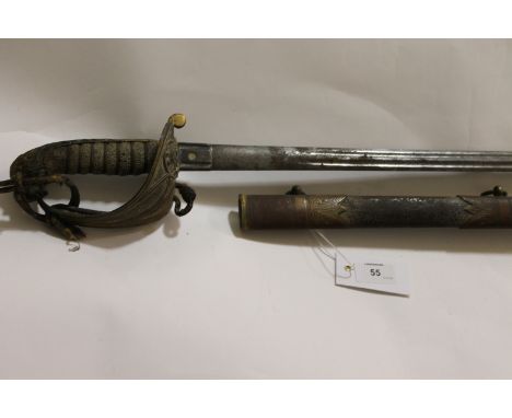 A ROYAL NAVY ARTILLERY VOLUNTEER OFFICERS SWORD. An unusual sword by Silver & Co of London, with Naval mounts and a Scottish 