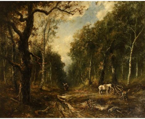 PAUL (PAOLO) MANZONI (c.1825-1906) A study of figures collecting wood in a forest clearing, signed and dated (18)74 lower lef