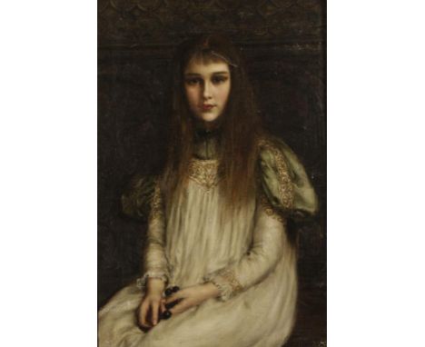 ENGLISH SCHOOL, 19TH CENTURY Portrait of a young girl seated in a panelled interior, oil on canvas, 31.5" x 21" 