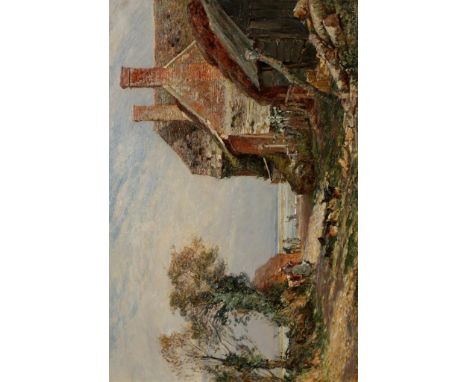 FREDERICK WHITEHEAD (1853-1938) 'Cottages of Poole Harbour', signed lower right, oil on canvas, 20" x 30". See illustration.