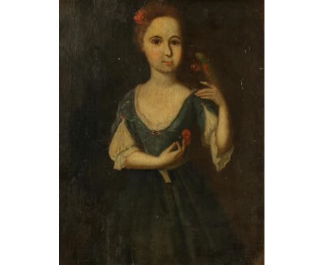 CONTINENTAL SCHOOL, 18TH CENTURY A half-length portrait of a young girl feeding cherries to a parrot perched on her index fin
