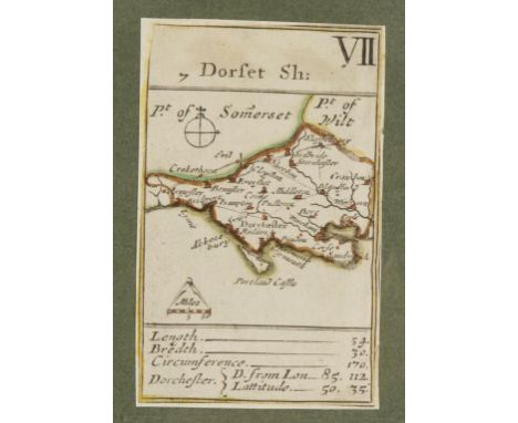 ROBERT MORDEN: "DORSET SH", The Seven of Diamonds from William Redmayne's pack of playing cards of 1676, 3.75" x 2.25". This 