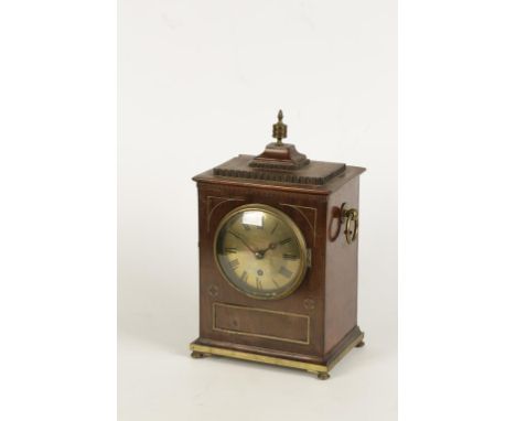 A REGENCY MAHOGANY AND BRASS INLAID BRACKET CLOCK, the dial signed "John Jenkins, Swansea", with a single train chain fusee m