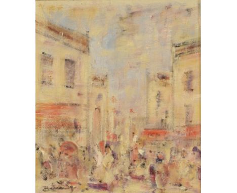 •WALTER BEAUVAIS (1942-1998) A Parisian street scene, signed lower left, oil on panel, 9.75" x 8.5"