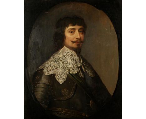 CIRCLE OF CORNELIUS JOHNSON (1593-1661) A half-length portrait of a gentleman wearing a lace collar over armour, painted in a