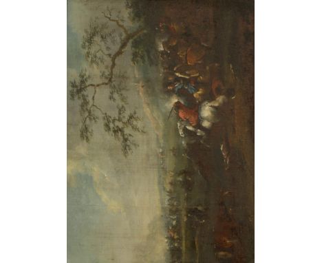 DUTCH SCHOOL, 18TH CENTURY A cavalry battle scene, inscribed verso 'Huytenberg', oil on panel, 7" x 9.5". See illustration.