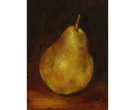 •LAUREN BISSELL (contemporary) Study of a pear, initialled lower right, oil on panel, 4" x 2.75"