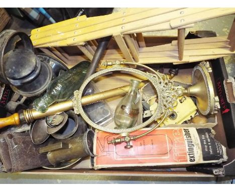 A good mixed lot to include brass ware, safety lamp and other 