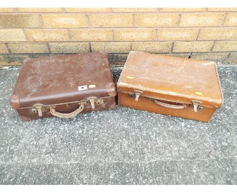 Two vintage leather suitcases (2)