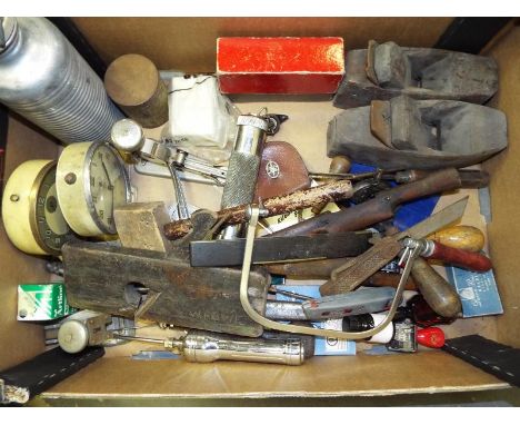 A quantity of vintage tools, clocks and other