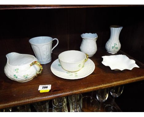Six pieces of Belleek tableware and a trinket dish by Shelley - (7)