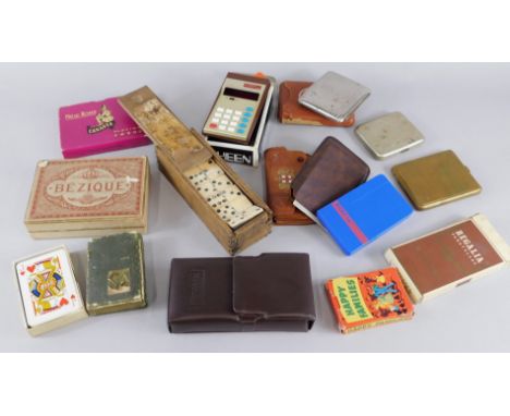 Various children's games, cigar holder, playing cards, bone dominoes etc.