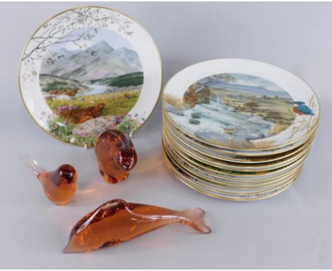 Miscellaneous items, to include Royal Worcester collector's plates designed by Peter Barrett and three Wedgwood glass paperwe