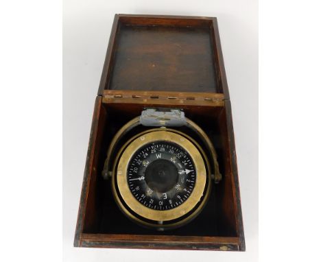 A Sestrel maritime compass, with brass and iron gimble mount, in later fitted case.