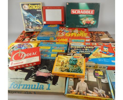 A quantity of games, etc, to include a Give Show Projector, made by Chad Valley, Etch a Sketch, Waddingtons Formula One game,