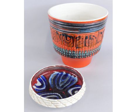 Two items of retro side Poole pottery, each with incised finish, to include a jardiniere and a small bowl