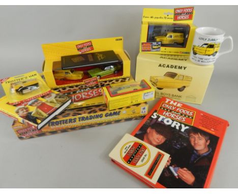 Various Only Fools and Horses die-cast and other items, to include Corgi 05201 Reliant Regal Supervan, cups, other die-cast v