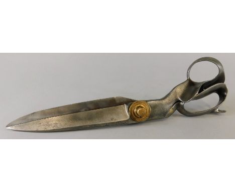 A pair of Wilkinson & Son of Sheffield fabric scissors, with brass mounts, the blades stamped 'approved lined blades', 33cm l