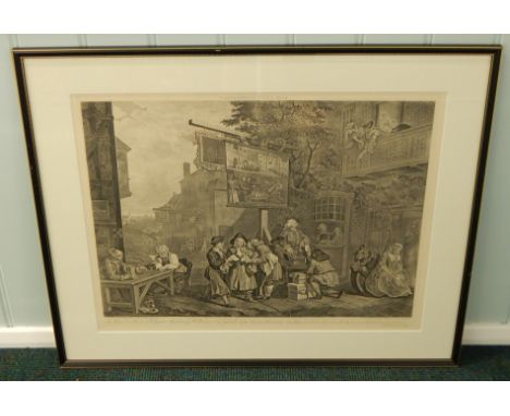 After William Hogarth.  Canvassing for votes plate 2, monochrome lithograph, 43cm x 55cm.
