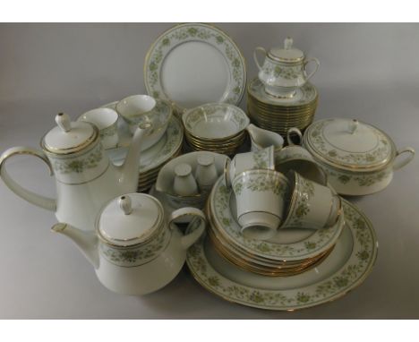 A Noritake Green Hill pattern contemporary part dinner and tea service, decorated with band of flowers