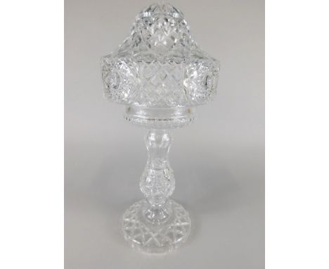 A Waterford type cut glass lamp base, with domed shade, 41cm high