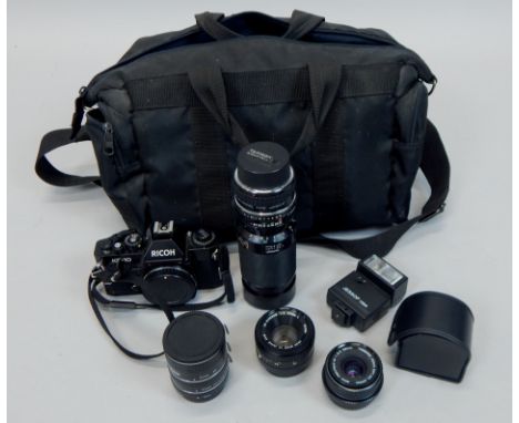 Various items of camera equipment, to include a Ricoh KR-10 camera, a Tamron adapt all telemacro lens, etc.