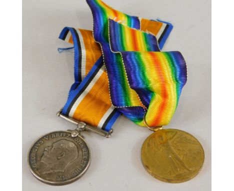 Two First World War medals, awarded to a Pte. W A Barnes of the Labour Corps, the 14-15 Campaign medal and the Victory medal