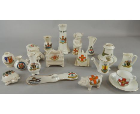 A collection of crested china, to include a Lincoln Imp, Billingborough Church match holder, an aeroplane propeller with cres