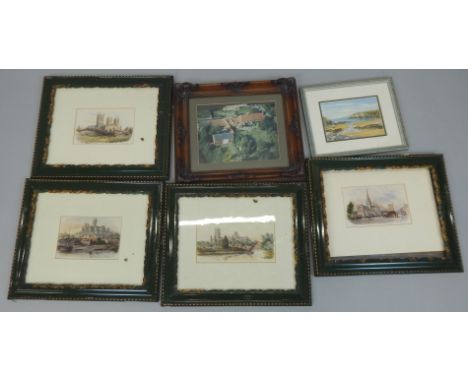 A collection of pictures and prints, to include a series of coloured lithographs after F P Barraud of Chichester, Ely, Lincol