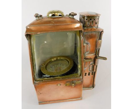 A Dents compass binnacle, with side mounted illumination lantern, engraved Dents etc. to the bezel, 27cm high including handl