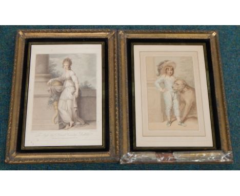 After Cosway.  The Right Honourable Harriet Viscountess Bulkeley, coloured print and an accompanying print after the artist, 