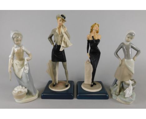 A collection of items, to include two Capodimonte moulded figures, moulded in the form of a lady wearing a short dress, anoth