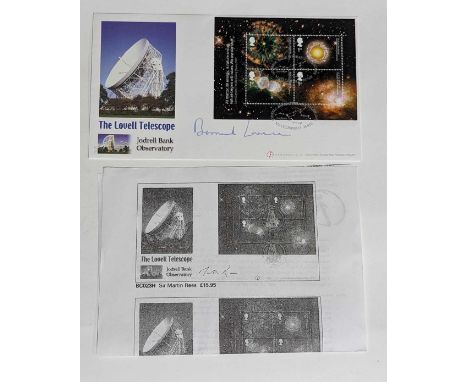 A first day cover for The Lovell Telescope at Jodrell Bank Observatory, signed in blue ink by Bernard Lovell **Please note th